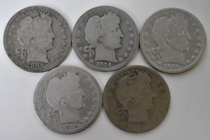 5 Barber Head Silver Quarters