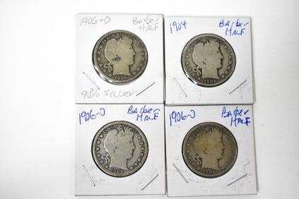 4 Barber Silver Half Dollars