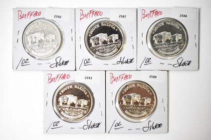 5 1 Oz .999 Silver 1987 South Dakota Rounds