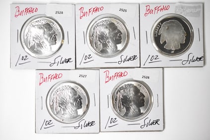 5 1 Troy Oz .999 Silver Indian Head Buffalo Rounds