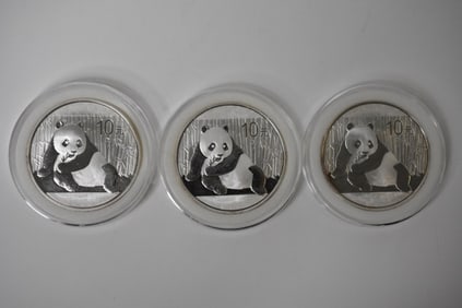 3 2015 Chinese 10 Yuan Panda 1 Oz Silver Rounds