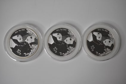 3 2023 Chinese 10 Yuan Panda 1 Oz Silver Rounds