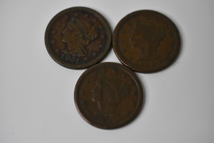 3 US Large Cents 1844 1850 1851