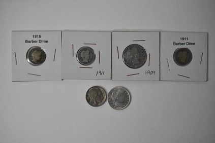 Buffalo Nickel 3 Silver Barber Dimes 2 Barber
