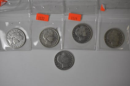 5 $2.50 Face Silver Barber Half Dollars