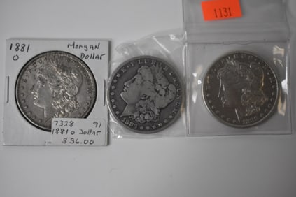 1881 o & 2 1883 s Morgan Silver Dollars