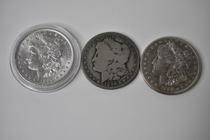 1896 & 2 1896 o Morgan Silver Dollars