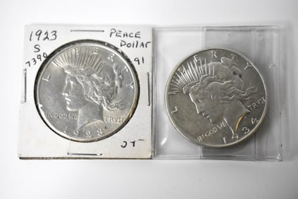 1923 s 1934 Silver Peace Dollars