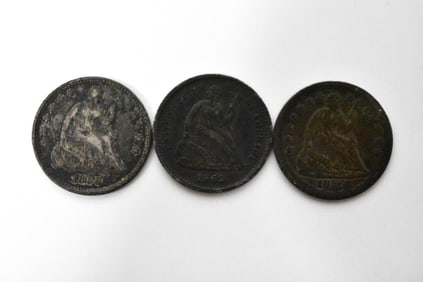 3 Seated Liberty Silver Half Dimes