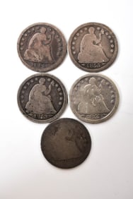 5 Silver Seated Liberty Half Dimes