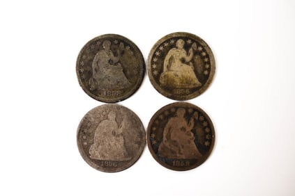4 Silver Seated Liberty Half Dimes