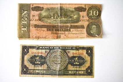 1864 $10 Confederate & 1948 Mexican Peso Notes