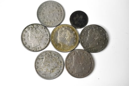 3 Cent Silver Shield & 1883 V Nickels