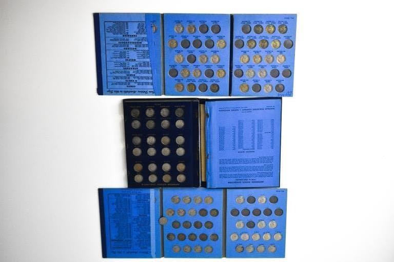 5 Jefferson Nickels Folder Sets w Silver: 1st album the 1 page is loose. Has Nickels from 1938 to 1961 d. 8 Silver war time jeffersons, with 45 total Nickels. 2nd album from 1938 to 1961 d. 9 Silver war time jeffersons, with 51 Nickels total.