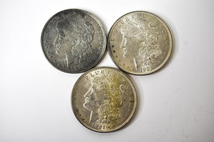 3 1921 Morgan Silver Dollars