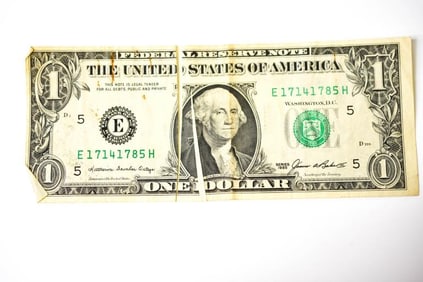 1985 US $1 Note with Printed Folds Misprint Error