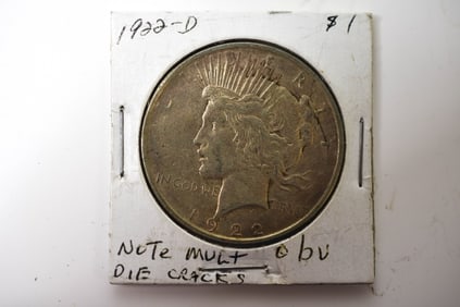 1922 d Peace Silver Dollar Multiple Die Breaks