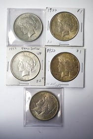 5 1922 Peace Silver Dollars