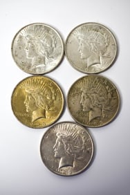 5 1923 Peace Silver Dollars