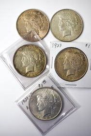 5 1923 Peace Silver Dollars