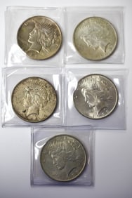 5 1923 Peace Silver Dollars