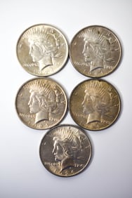 5 1924 Peace Silver Dollars