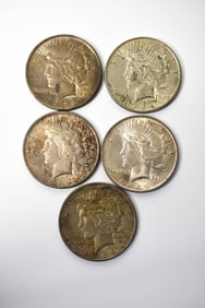 5 1924 Peace Silver Dollars