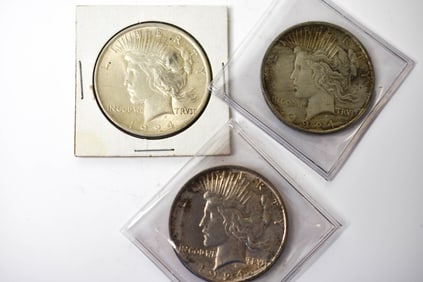 3 1924 Peace Silver Dollars