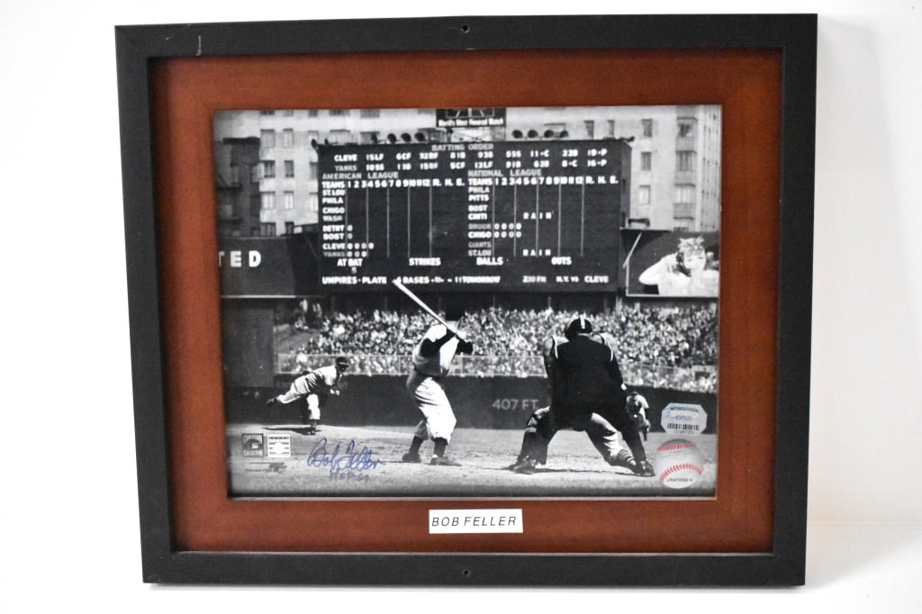 Bob Feller Autographed 8 x 10 Photo: Has a COA on the back of the top loader the photo is in. COA is from mounted memories. Their website no longer exists. Hologram number 0196763. MLB hologram sticker lr047808918. I tried this number on