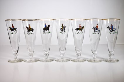 7 Pilsner Glasses w Various Cavalry