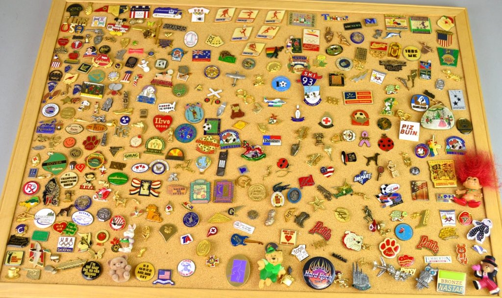 Souvenir Pin Lot: Over 300 souvenir pins including Olympic pins, & Michael Jackson