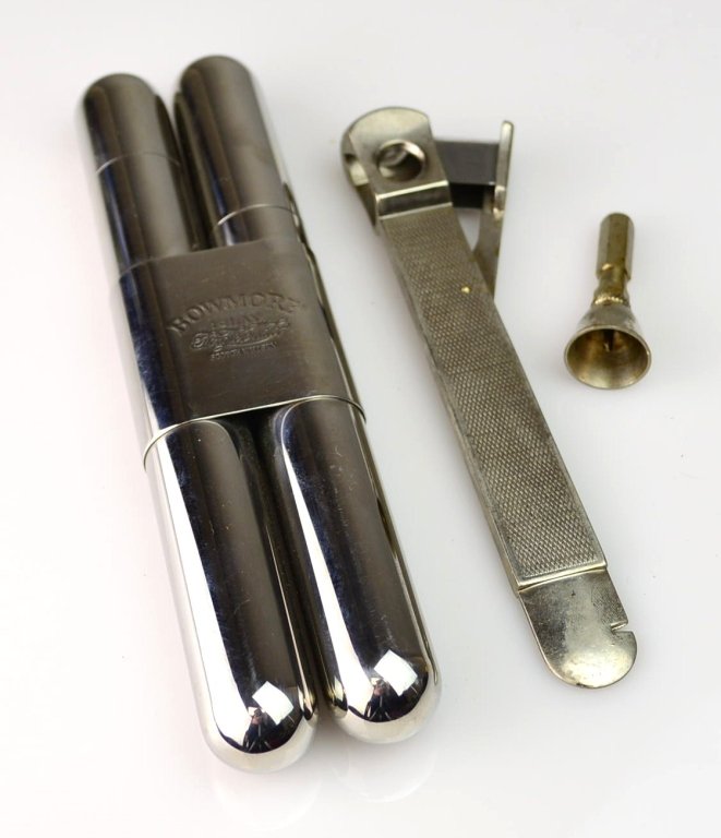 Bowmore Flask & Cigar Holder & Cigar Cutters Lot: Lot includes Bowmore Flask and Cigar holder in one and two cutters