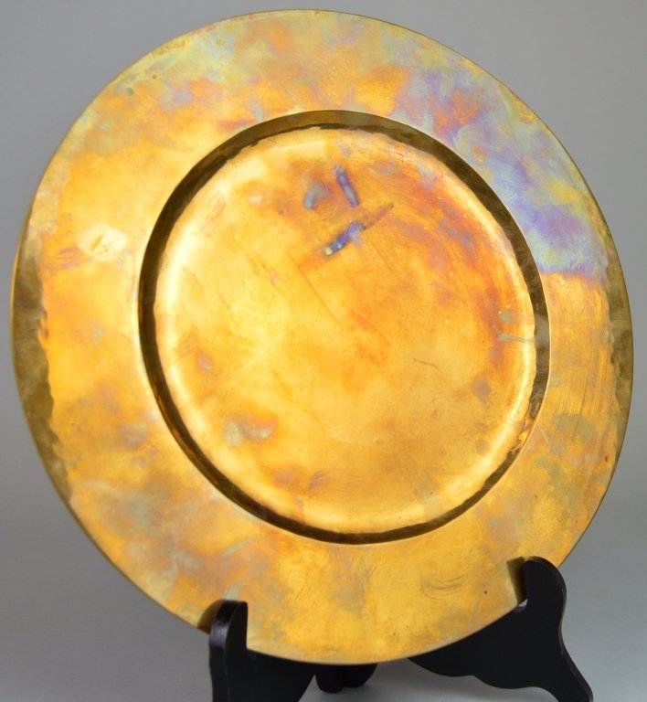 Dirk Van Erp Copper Charger: Dirk Van Erp Copper Charger, windmill stamp, San Francisco, early 20th century