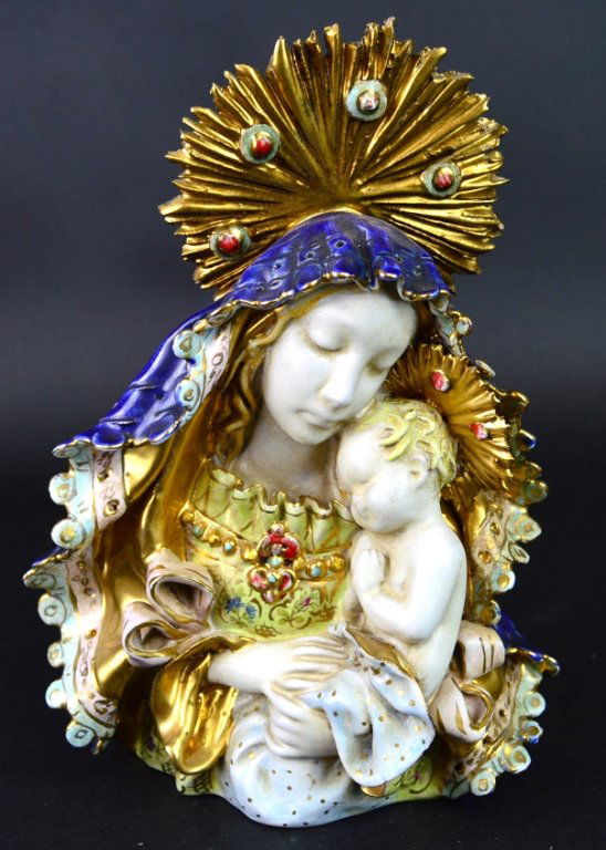 After Professor Pattarino Carbel Madonna and Child: Measures 10 x 7" number 799, has two small chips on the Madonna's Halo"
