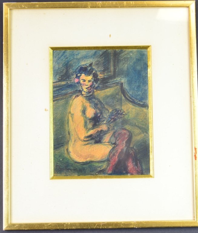 Leon Bonhomme Nude Watercolor: Leon Bonhomme Nude Watercolor , measures 8h x 6"w viewable, 14"h x 12"w framed. signed sll"
