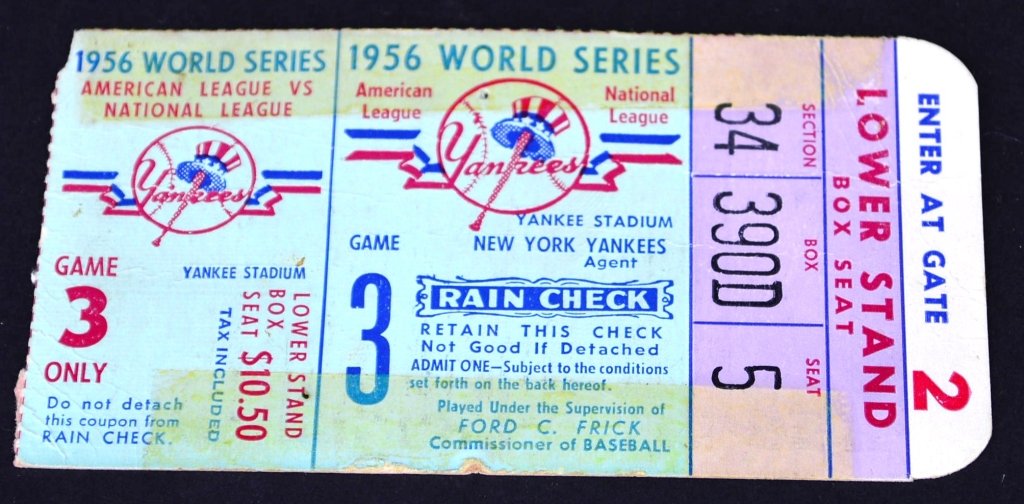 1956 Game 3 World Series Ticket: 1956 Game 3 world series ticket
