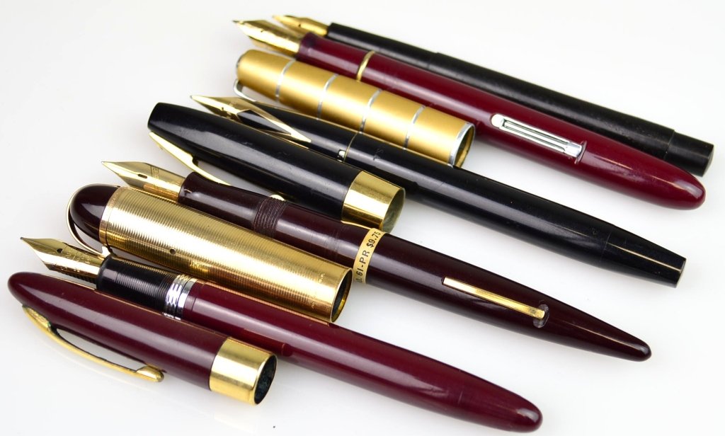14K Fountain Pen Lot: All (5) Pens have 14K gold nibs, makers include eversharp, sheaffer, watermans