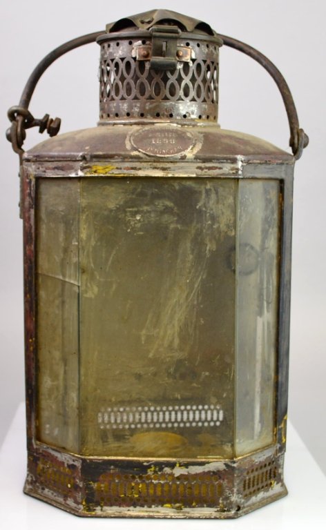 Isaac Sherwood and Son Birmingham Tin Candle Lantern: 17 x 10" x 8" labelled Isaac Sherwood and Son Birmingham 1899"