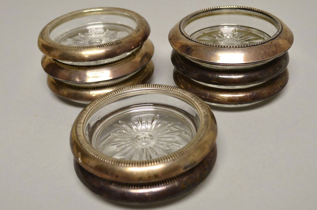 Sterling Silver and Glass Coaster Lot: 6 Sterling Silver and Glass Coasters