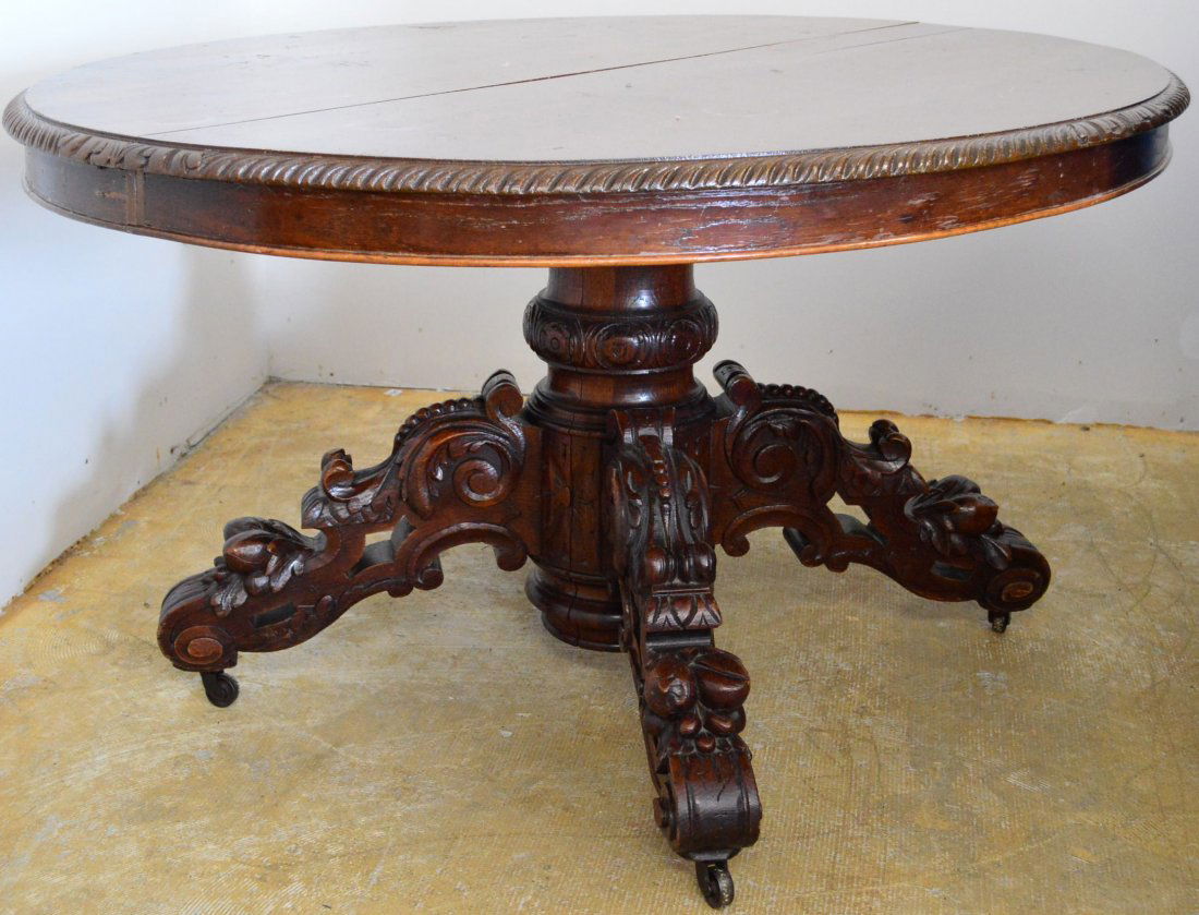 Renassance Revival Dining Room Table: 19th Century, measures 57" x 47" x 30"