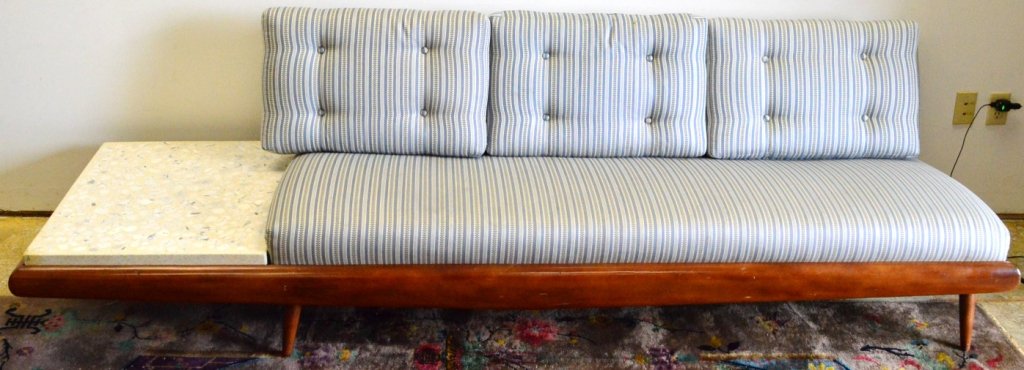Mid Century Modern Sofa in the Manner of Hvidt: in the manner of Hvidt and Orla Molgard-Nelson, measures 108" x 30"x27"