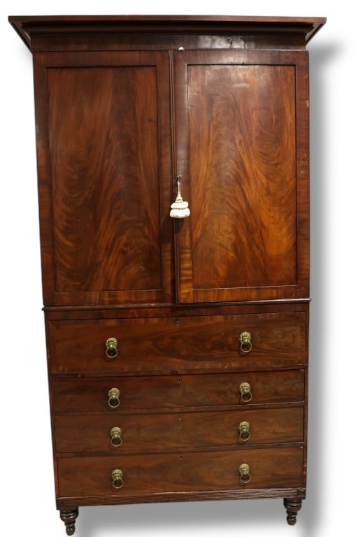 English Two Piece Linen Press Circa 1850: Measures 94"x48"20" ****We Offer In-House Shipping***