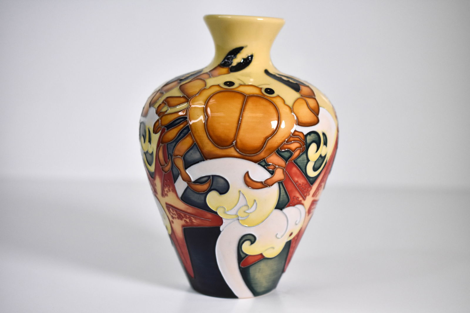 Moorcroft Large Oceanic Vase 2014 E. Bossons: "A Moorcroft pottery vase with oceanic scenery, issued in a limited edition of just 50 pieces, this example being number 13. The large form showcases Moorcroft’s renowned tubelined craftsmanship