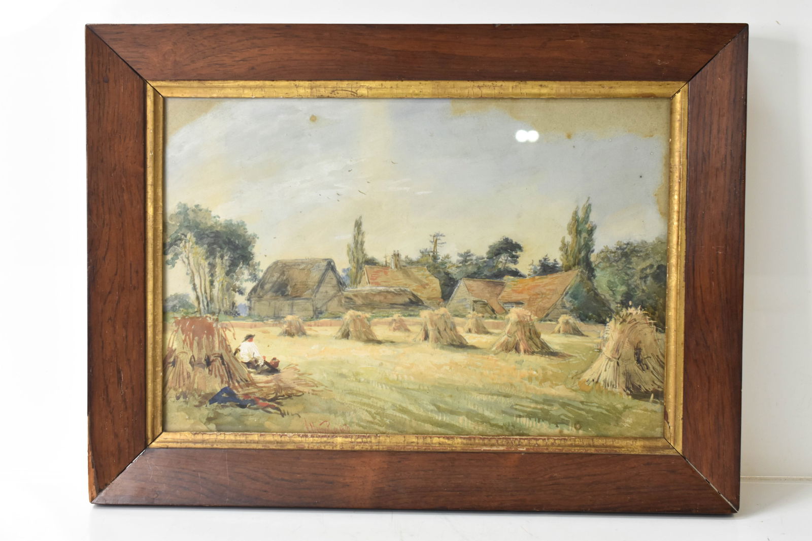 Henry Maurice Page Landscape 19th Century: Includes a signed center left Henry Maurice Page (1845-1908), (English school; London, Oakfield) painting on board dated 1870 and titled, "Farm at Haying Time." Viewable measures approx. 13.25" x 9"