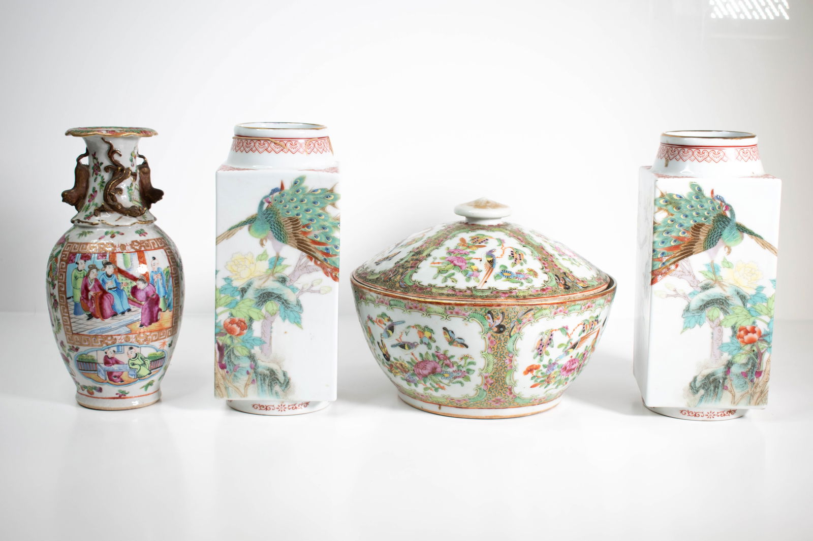 Antique Chinese Porcelain Cong Vases & Lidded Bowl (1 of 20)