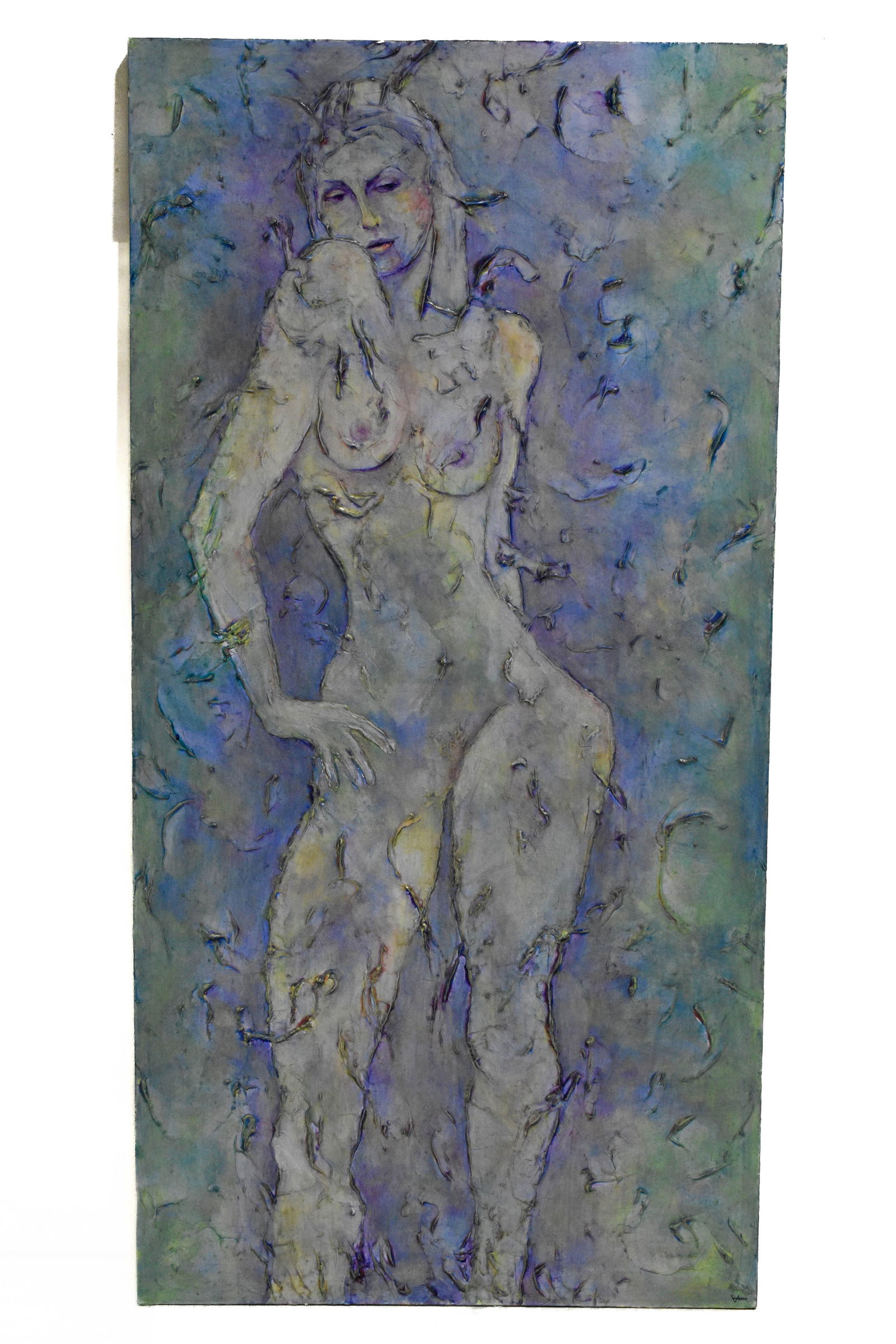 Vivian Fishbone Life Size Nude Painting (Signed): Life size abstract nude painting by well listed artist Vivian Fishbonemaeasuring: approx. 6 feet roughly tall and 36"