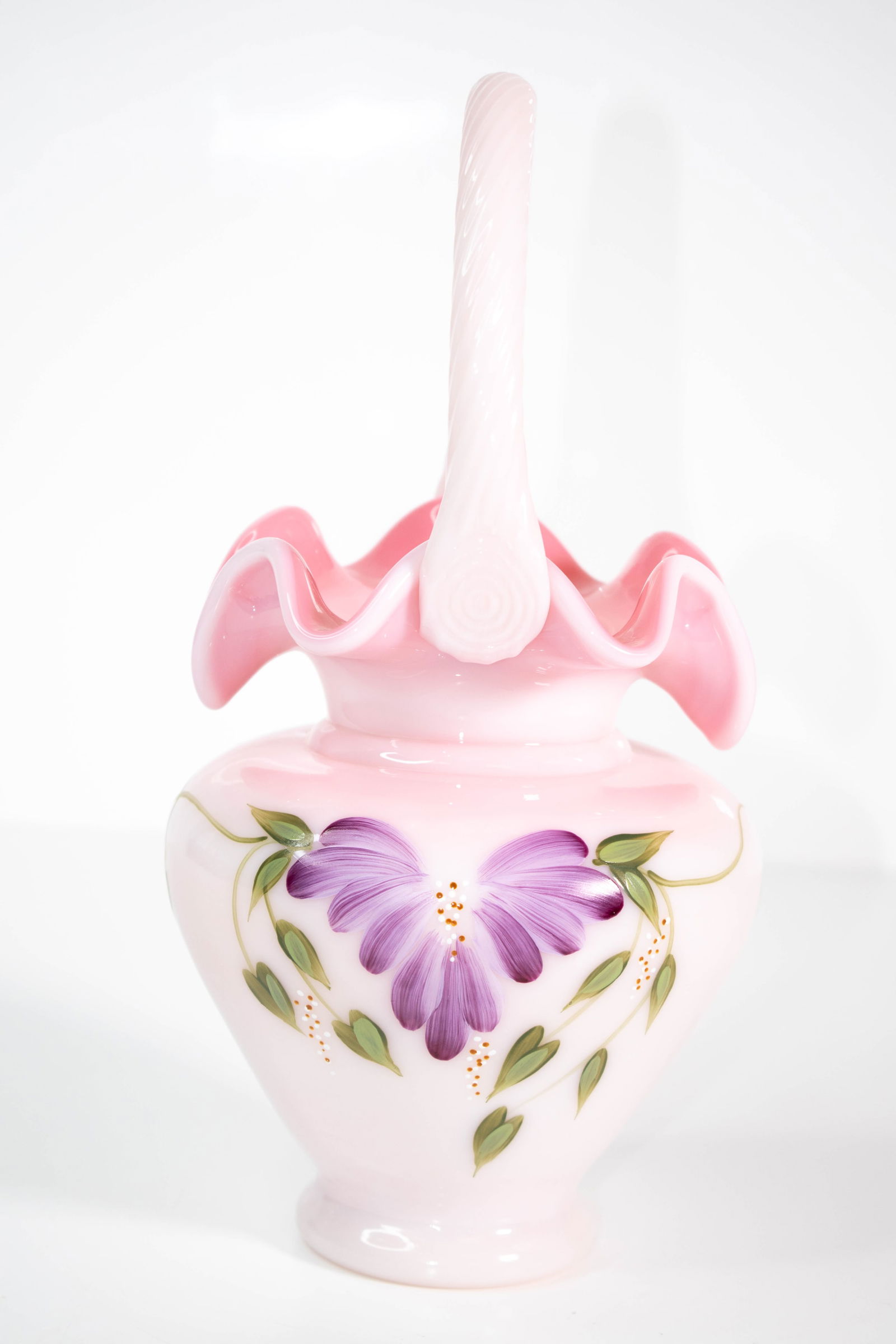 Fenton Art Glass 7" Rosalene Basket: Fenton Art Glass 7" Rosalene Basket, HP, LTD /1950, Honor Collection ****We Offer In-House Shipping***