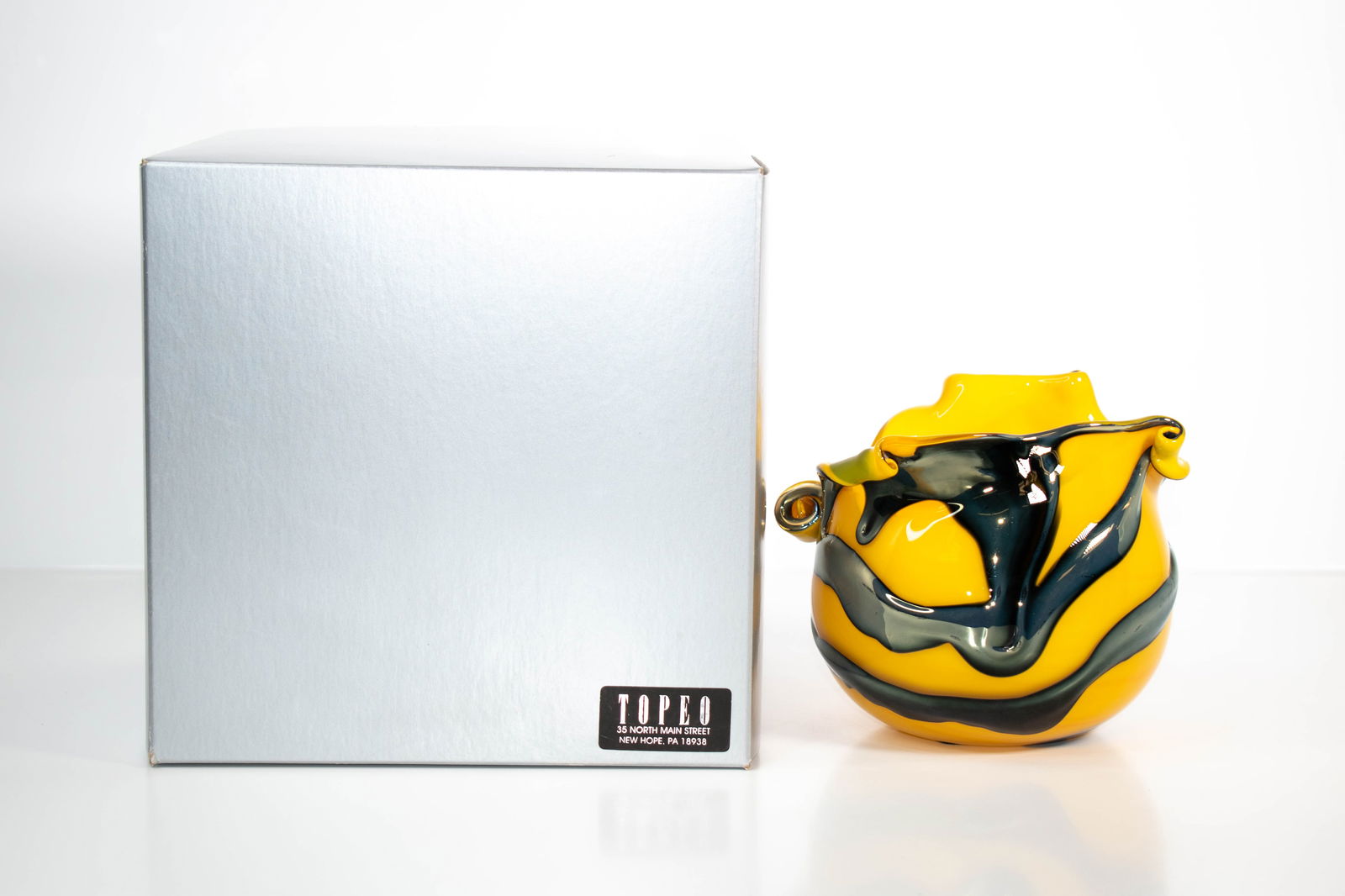 Charles Lotton Art Glass Vase: A fine and extremely well done Charles Lotton art glass vase with ayellow base and applied overlays Approximately 6"H ****We Offer In-House Shipping***