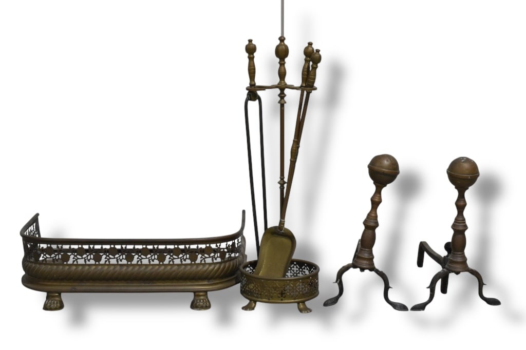 Antique Andirons, Fireplace Fender and Tools (1 of 5)