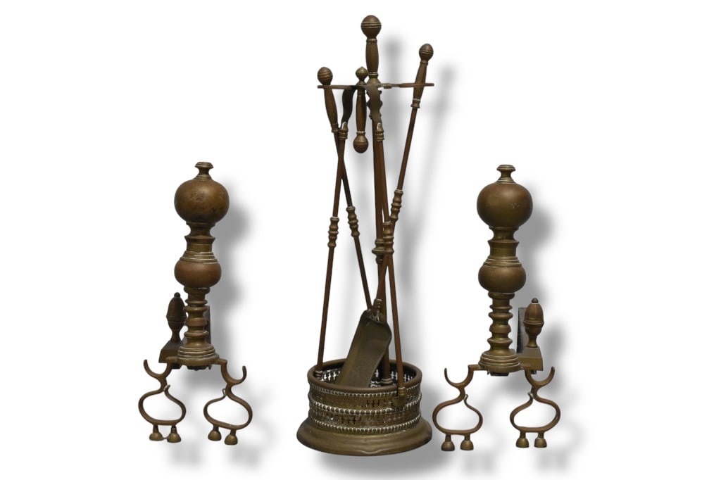 Antique Brass Andirons & Tools (1 of 3)